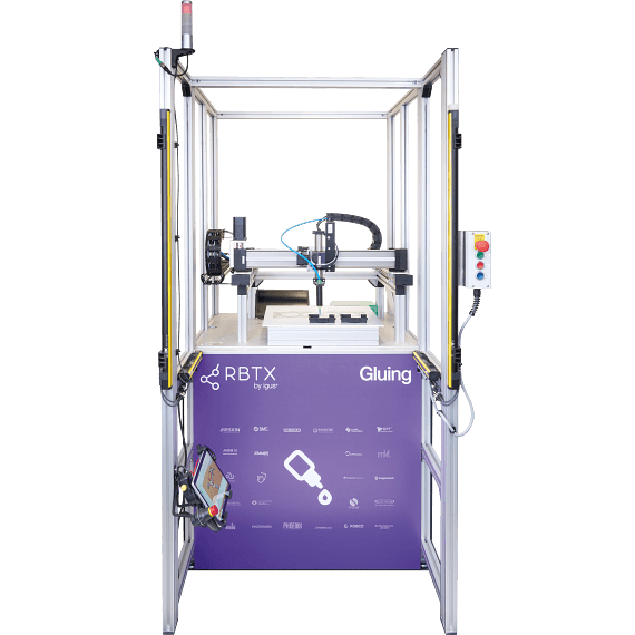 RBTX Klebezelle | Arbeitsraum 500x500x100 | mit Lichtgitter & Dosiersystem: